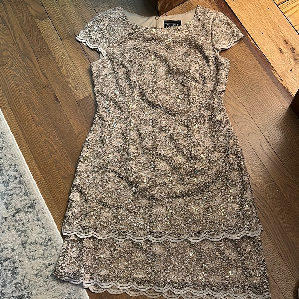 Alex Evenings Tan Flutter Sleeve Sheath Dress